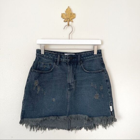 One Teaspoon Denim Blue Hart Mini Skirt distressed size 28 NWOT - Picture 1 of 9
